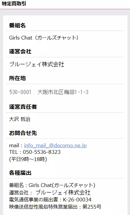 ガールズチャットの会社概要